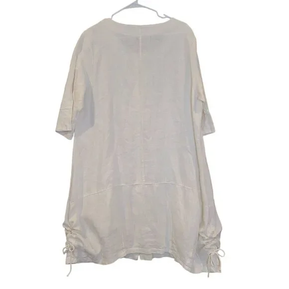 Ellamoda Linen Dress Women Medium White Oversized Pockets Lagenlook Button Front - Picture 2 of 7